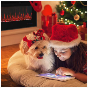 Lareira Elétrica de Embutir A45x106L com Controle Remoto e Digital, Luz LED, Chama Ajustável, 1500W, 110v, PRISMFLAME EF42r, Preto