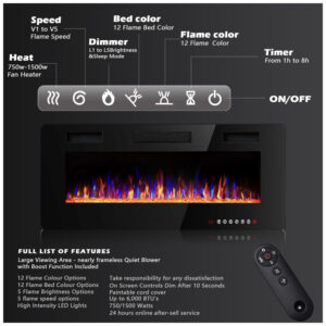 ectqp3pyvzk80b_3 jpg - Lareira Elétrica de Embutir A45x91L, com Controle Remoto e Luz de LED, 1500W, 110v, BOSSIN 36 inch Electric Fireplace, Preto