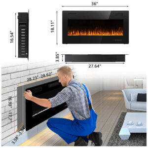 ectqp3pyvzk80b_5 jpg - Lareira Elétrica de Embutir A45x91L, com Controle Remoto e Luz de LED, 1500W, 110v, BOSSIN 36 inch Electric Fireplace, Preto