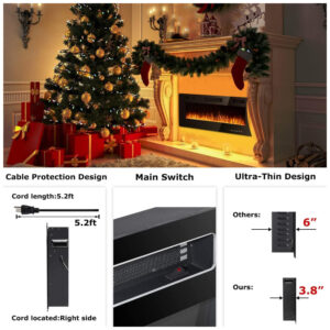Lareira Elétrica Vitesse 127x46cm 1500W LED 12 Cores Timer Embutir 110V