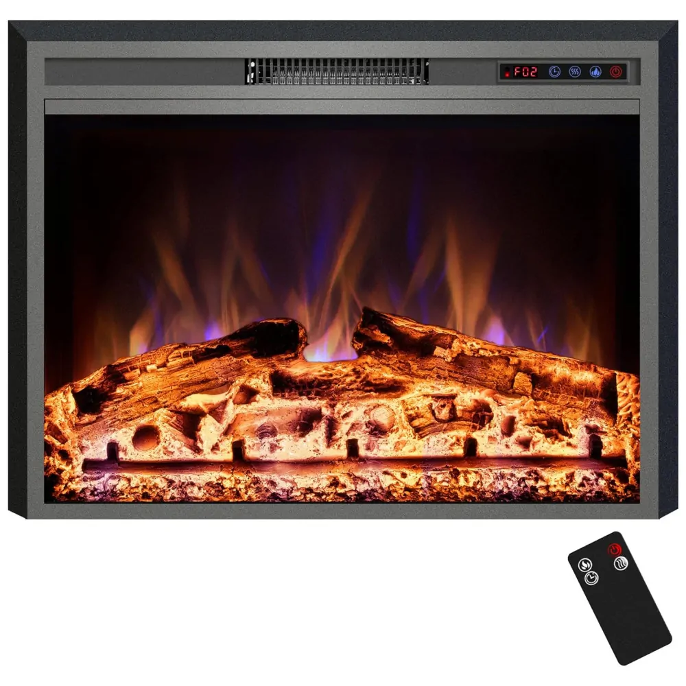 Lareira Elétrica de Embutir A63x77L cm com Controle Remoto, 3 Cores de Chama, Temporizador e Proteção Contra Superaquecimento, 110V 1500W, Kentsky, Preta