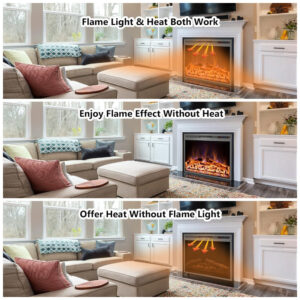 Lareira Elétrica de Embutir A63x77L cm com Controle Remoto, 3 Cores de Chama, Temporizador e Proteção Contra Superaquecimento, 110V 1500W, Kentsky, Preta