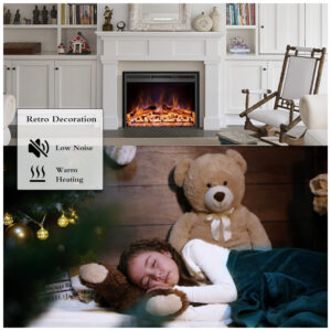 Lareira Elétrica de Embutir A63x77L cm com Controle Remoto, 3 Cores de Chama, Temporizador e Proteção Contra Superaquecimento, 110V 1500W, Kentsky, Preta