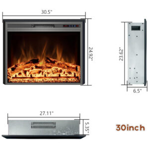Lareira Elétrica de Embutir A63x77L cm com Controle Remoto, 3 Cores de Chama, Temporizador e Proteção Contra Superaquecimento, 110V 1500W, Kentsky, Preta