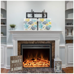 Lareira Elétrica de Embutir A63x77L cm com Controle Remoto, 3 Cores de Chama, Temporizador e Proteção Contra Superaquecimento, 110V 1500W, Kentsky, Preta