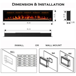 ectqpll8n4780b_5 jpg - Lareira Elétrica de Embutir A43x187L com Controle Remoto e Temporizador, 110V, Masarflame, Preta