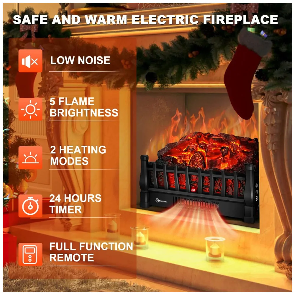 Lareira Elétrica Ecológica com Controle Remoto, 5 Níveis de Brilhos, Proteção Contra Superaquecimento e Temporizador, 110V 1800W, ALPACA 2093, Preta