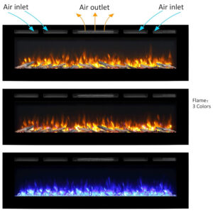 Lareira Elétrica de Embutir A50x172L, com Controle Remoto, 1500W, 110v, PURAFLAME EF175B, Preto