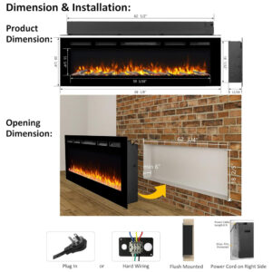 Lareira Elétrica de Embutir A50x172L, com Controle Remoto, 1500W, 110v, PURAFLAME EF175B, Preto