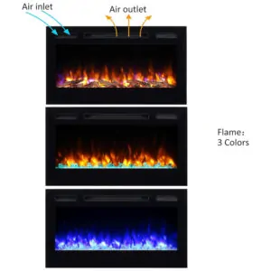 Lareira Elétrica PuraFlame 91x51cm 1500W Chamas LED Quartzo Embutir 110V