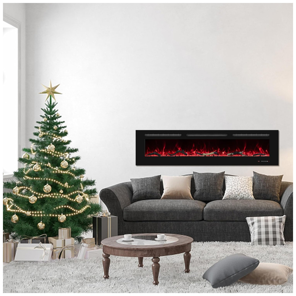 Lareira Elétrica de Embutir A44x127L com Temporizador e Chamas Realista, 110V 1500W, Oxhark, Preta