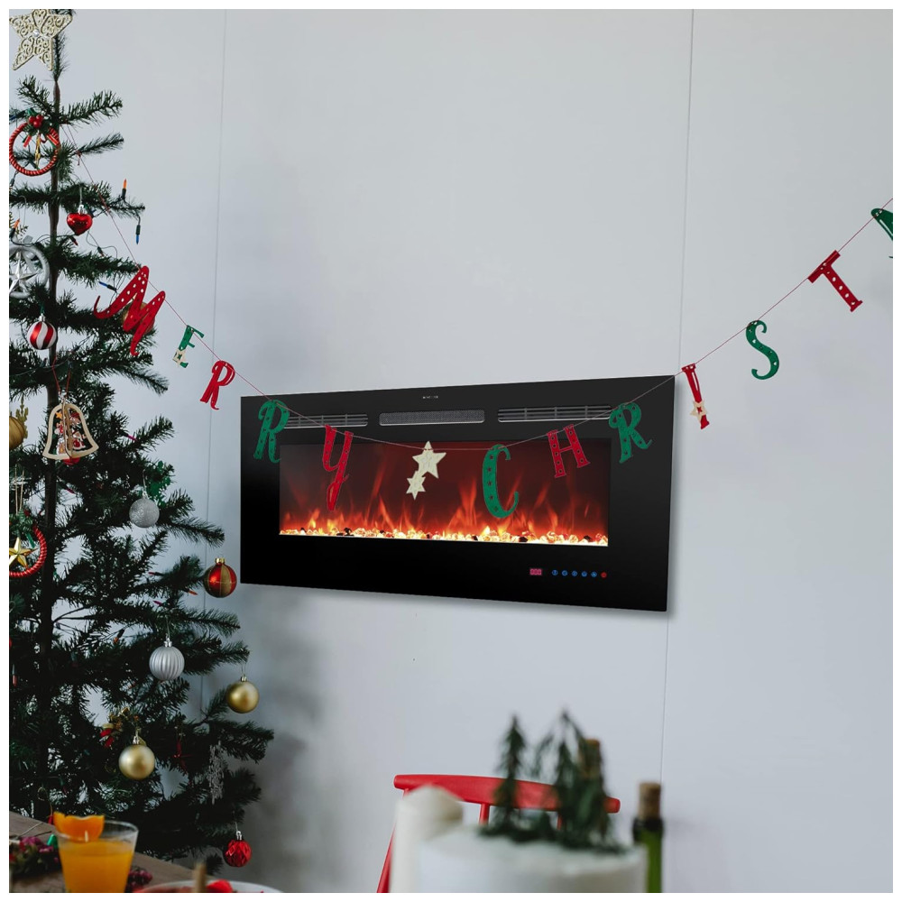 Lareira Elétrica de Embutir A44x127L com Temporizador e Chamas Realista, 110V 1500W, Oxhark, Preta