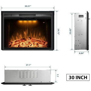 Lareira Elétrica de Embutir A62x76L com Porta de Vidro, Tela de Malha, Chamas Multicoloridas e Sons de Crepitação de Fogo, 110V 1500W, Benrocks, Preta