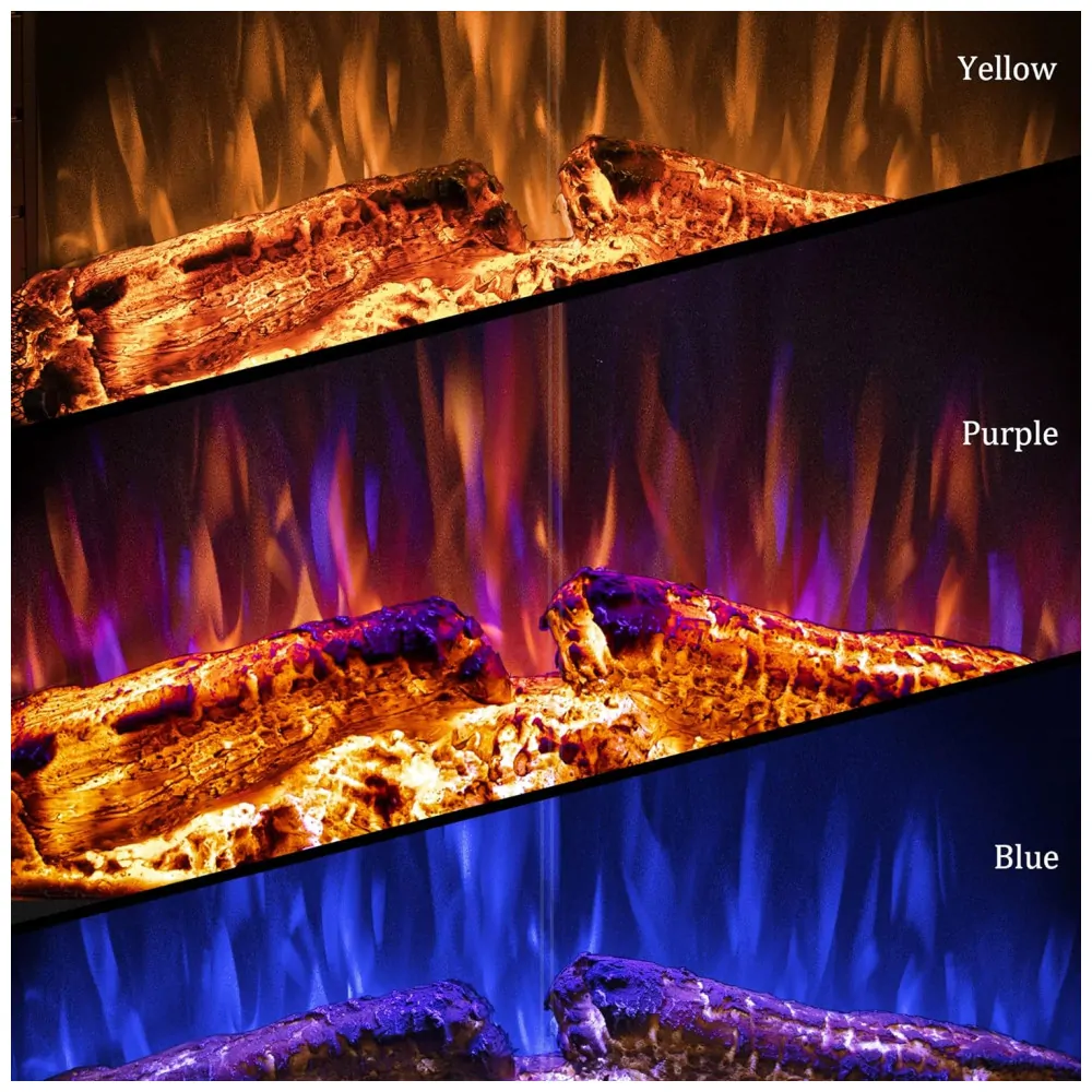 Lareira Elétrica de Embutir A62x76L com Porta de Vidro, Tela de Malha, Chamas Multicoloridas e Sons de Crepitação de Fogo, 110V 1500W, Benrocks, Preta