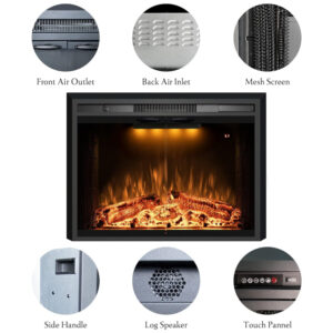 Lareira Elétrica de Embutir A62x76L com Porta de Vidro, Tela de Malha, Chamas Multicoloridas e Sons de Crepitação de Fogo, 110V 1500W, Benrocks, Preta