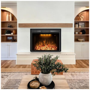 Lareira Elétrica de Embutir A62x76L com Porta de Vidro, Tela de Malha, Chamas Multicoloridas e Sons de Crepitação de Fogo, 110V 1500W, Benrocks, Preta