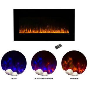 Lareira Elétrica de Embutir A45x91L, com Controle Remoto Calor e Brilho Ajustáveis em Luz de LED, 110v, NORTHWEST 80 2000A 36, Preto