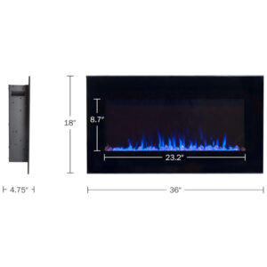 Lareira Elétrica de Embutir A45x91L, com Controle Remoto Calor e Brilho Ajustáveis em Luz de LED, 110v, NORTHWEST 80 2000A 36, Preto