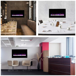 Lareira Elétrica de Embutir A45x91L, com Controle Remoto Calor e Brilho Ajustáveis em Luz de LED, 110v, NORTHWEST 80 2000A 36, Preto