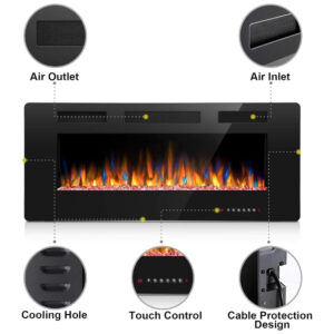 ectqqh7kz2180b_2 jpg - Lareira Elétrica Joy Pebble de 107 cm, Embutida ou de Parede, com Aquecedor 750 1500W, LED Touch, Controle Remoto, Timer, Chamas Ajustáveis em Cor