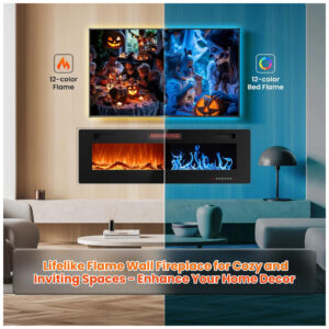 ectqqh7kz2180b_3 jpg - Lareira Elétrica Joy Pebble de 107 cm, Embutida ou de Parede, com Aquecedor 750 1500W, LED Touch, Controle Remoto, Timer, Chamas Ajustáveis em Cor