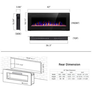 ectqqh7kz2180b_5 jpg - Lareira Elétrica Joy Pebble de 107 cm, Embutida ou de Parede, com Aquecedor 750 1500W, LED Touch, Controle Remoto, Timer, Chamas Ajustáveis em Cor