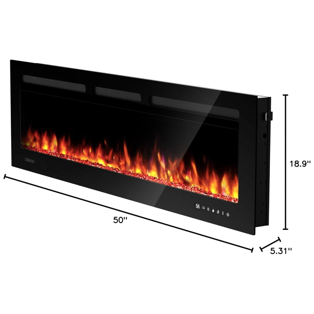 ectqqhjr9k1d0b_7 jpg - Lareira Elétrica de Embutir Ultrafina A43x127L cm com 20 Cores de Chama, Saída de Calor de 5300 BTU, Temporizador, Controle Remoto e APP, 110V 1400W, Silonn, Preta