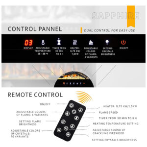 ectqqqw8cz190b_3 jpg - Lareira Elétrica de Embutir A43x127L cm com Ajuste da Cor, Brilho e Velocidade das Chamas, 110V 1500W, FIREBLAZE Where Warmth Begins, Preta