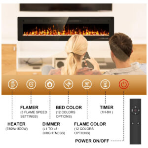 ectqqvjjfzrc0b_1 jpg - Lareira Elétrica de Embutir A45x182L cm com Controle Remoto e Digital, 110V 1500W, Eueiriup, Preta