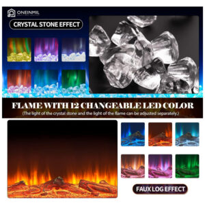 ectqr2ytj1cb0b_2 jpg - Lareira Elétrica oneinmil de 152 cm, Embutida ou de Parede, 750W 1500W, 12 Cores de Chama, Controle Remoto, Troncos e Cristais Inclusos