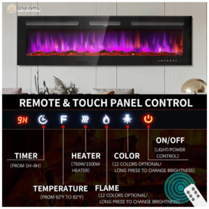ectqr2ytj1cb0b_3 jpg - Lareira Elétrica oneinmil de 152 cm, Embutida ou de Parede, 750W 1500W, 12 Cores de Chama, Controle Remoto, Troncos e Cristais Inclusos