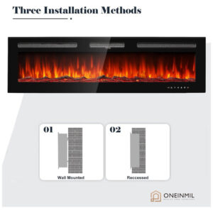 ectqr2ytj1cb0b_5 jpg - Lareira Elétrica oneinmil de 152 cm, Embutida ou de Parede, 750W 1500W, 12 Cores de Chama, Controle Remoto, Troncos e Cristais Inclusos