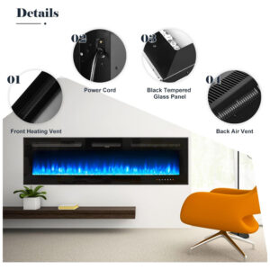 ectqr2ytj1cb0b_6 jpg - Lareira Elétrica oneinmil de 152 cm, Embutida ou de Parede, 750W 1500W, 12 Cores de Chama, Controle Remoto, Troncos e Cristais Inclusos