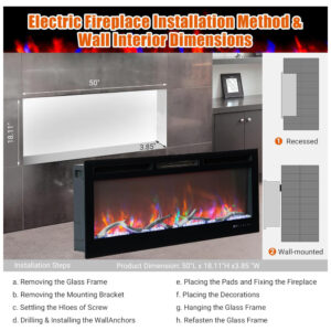 ectqr4pb4fmd0b_6 jpg - Lareira Elétrica de 127 cm, Embutida ou de Parede, com LED Touch, Controle Remoto e App Wi Fi. Aquecedor 1500 750W, 12 Cores Ajustáveis,Timer, AsyPets