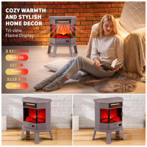Lareira Elétrica Portátil Autônoma com Efeito de Chamas 3D, Controle Remoto e Temporizador, 110V 1500W, RealSmart, Marrom