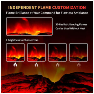 Lareira Elétrica Portátil Autônoma com Efeito de Chamas 3D, Controle Remoto e Temporizador, 110V 1500W, RealSmart, Marrom