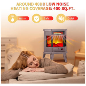 Lareira Elétrica Portátil Autônoma com Efeito de Chamas 3D, Controle Remoto e Temporizador, 110V 1500W, RealSmart, Marrom