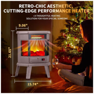 Lareira Elétrica Portátil Autônoma com Efeito de Chamas 3D, Controle Remoto e Temporizador, 110V 1500W, RealSmart, Marrom