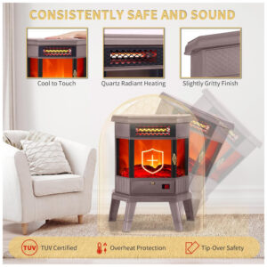 Lareira Elétrica Portátil Autônoma com Efeito de Chamas 3D, Controle Remoto e Temporizador, 110V 1500W, RealSmart, Marrom