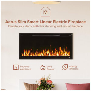 ectqr787ycdd0b_1 jpg - Lareira Elétrica Linear Inteligente Modern Ember Aerus de 91 cm, Embutida ou de Parede, Chamas LED Multicoloridas, Wi Fi, Alexa, Google