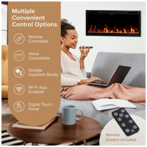 ectqr787ycdd0b_3 jpg - Lareira Elétrica Linear Inteligente Modern Ember Aerus de 91 cm, Embutida ou de Parede, Chamas LED Multicoloridas, Wi Fi, Alexa, Google