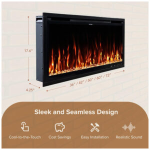 ectqr787ycdd0b_5 jpg - Lareira Elétrica Linear Inteligente Modern Ember Aerus de 91 cm, Embutida ou de Parede, Chamas LED Multicoloridas, Wi Fi, Alexa, Google