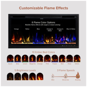 ectqr787ycdd0b_7 jpg - Lareira Elétrica Linear Inteligente Modern Ember Aerus de 91 cm, Embutida ou de Parede, Chamas LED Multicoloridas, Wi Fi, Alexa, Google