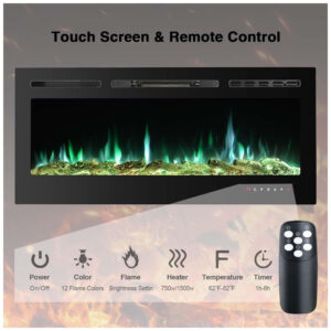 ectqrbj92sg80b_1 jpg - Lareira Elétrica de Embutir A54x127L com Controle Remoto e Luz de LED, 1500W, 110v, CEARTRY electric fireplace inserts, Preto