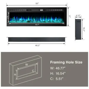 ectqrbj92sg80b_4 jpg - Lareira Elétrica de Embutir A54x127L com Controle Remoto e Luz de LED, 1500W, 110v, CEARTRY electric fireplace inserts, Preto