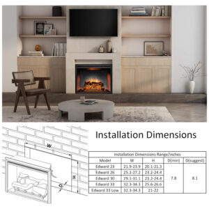 ectqrjxzhdl80b_1 jpg - Lareira Elétrica de Embutir A68x89L cm com Controle Remoto e Som de Crepitação de Fogo, 110V 1500W, RICHFLAME, Preta