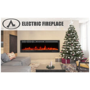 Lareira Elétrica de Embutir A43x177L com Controle Remoto e Tela Sensível ao Toque, 110V, CharaVector, Preta