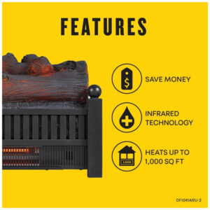 Lareira Elétrica Ecológica 20.5 52cm com Efeito Sonoro Crepitante, Controle Remoto e Termostato Ajustável, 110V 1350W, Duraflame DFI030ARU, Preta