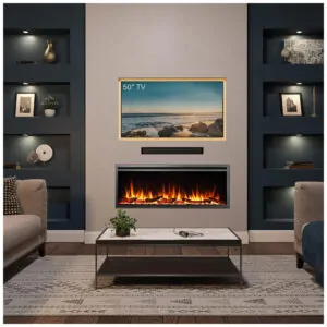 Lareira Elétrica LegendFlame 127x48cm 1500W Quartzo LED Embutir 110V