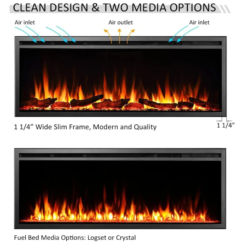 Lareira Elétrica LegendFlame 127x48cm 1500W Quartzo LED Embutir 110V